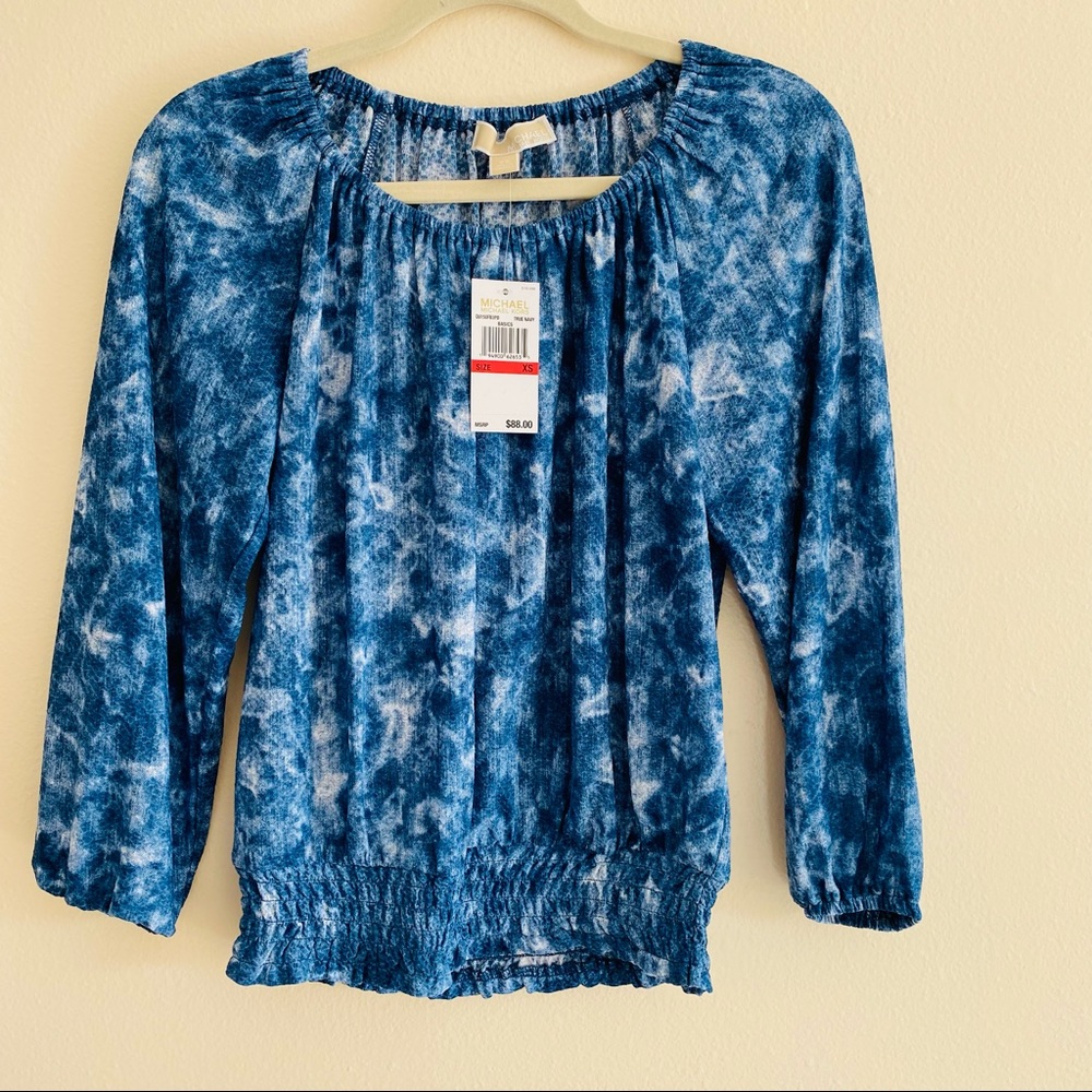 New Michael Kors Tie-Dye Long Sleeve Off the Shoulder Top - Picture 5 of 10